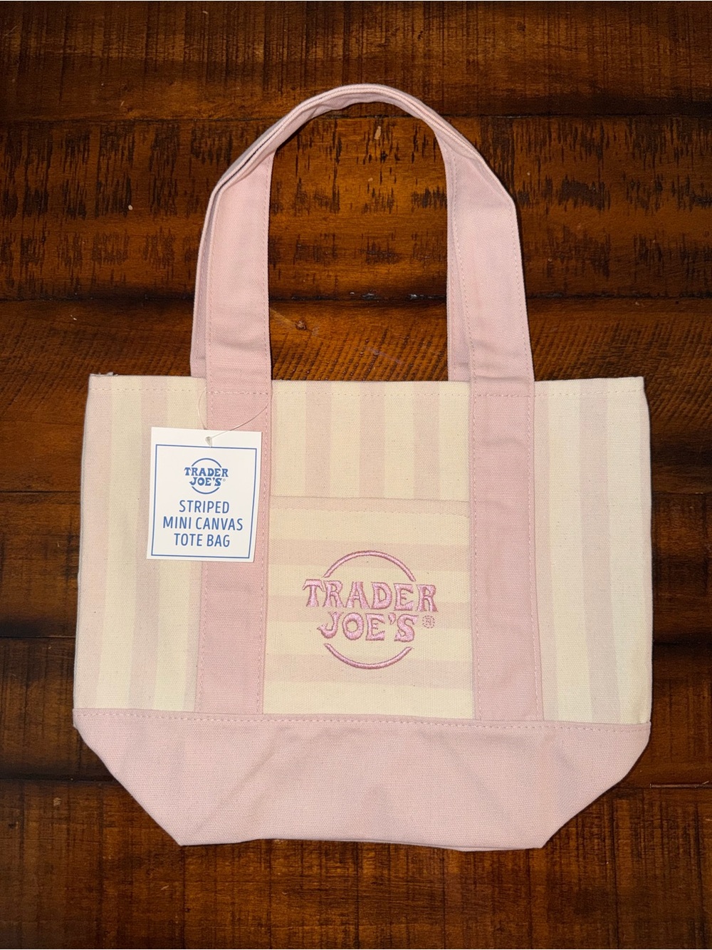 MINI NWT Trader Joe’s Summer Striped Mini Canvas Tote Bag - Cream & Pink